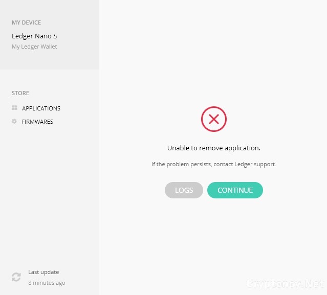 Unable to Remove Application - Ledger Nano S